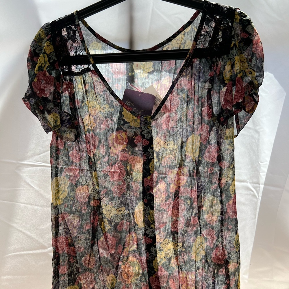 Nordstrom - Love, Fire Brand | Small floral black, green, pink, yellow Top - Picture 1 of 7